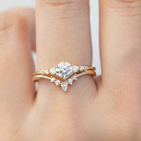 Triple Band Wedding Ring Set, Wedding Band And Engagement Ring Set Simple, Engagement Ring Wedding Band Combo, Wedding Rings Engagement Stack, Stacked Gold Wedding Rings, Vintage Engagement Ring Stack, Stacking Engagement And Wedding Rings, Wedding Band Engagement Ring Combo, 3 Stacked Wedding Rings