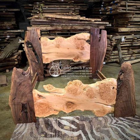 Maple_burl-wood_bed Kelly Maxwell, Live Edge Bed, Natural Wood Bed, King Bedroom Furniture, Burled Wood Furniture, Handcrafted Bed, Diy Furniture Chair, Wood Mill, Wood Bed Design