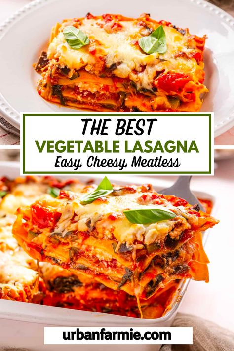 This vegetable lasagna is a delicious and easy vegetarian main dish that is perfect for any occasion. This classic comfort food is packed with fresh vegetables, creamy cheese, and a flavorful tomato sauce, making it a hearty and savory dish and a great way to get your daily dose of vegetables! Use fresh vegetables that's available to you and you can make this lasagna recipe all year round! Lasagna Recipe With Vegetables, Best Veggie Lasagna Recipe, Black Bean Lasagna Vegetarian, Veg Lasagne Recipe, Vegetable Lasagne Recipes, Vegetarian Casserole Recipes Main Dishes, Veggie Lasagna Recipe Easy, Vegetarian Lasagne Recipes, Vege Lasagna