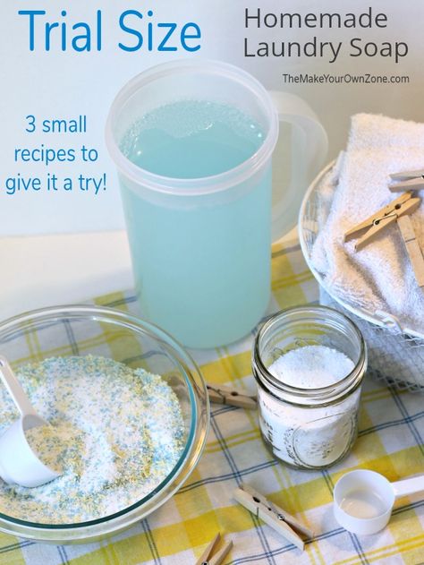 Trial Size Homemade Laundry Soap - 3 small batch recipes for giving homemade laundry soap a try without making a large batch. Small Batch Recipes, Homemade Laundry Detergent Liquid, Laundry Soap Recipe, Homemade Laundry Soap, Homemade Laundry Detergent Recipes, Diy Laundry Soap, Homemade Detergent, Liquid Laundry Soap, Batch Recipes