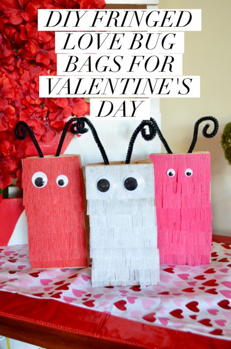 DIY Fringed Bags For Valentine's Day Diy Valentines Bags Brown Paper, Brown Paper Bag Valentine Bag, Brown Bag Valentine Bag, Enrichment Projects, Valentines Day Bags, Bug Crafts, Party Streamers, Brown Paper Bag, Fringe Bags