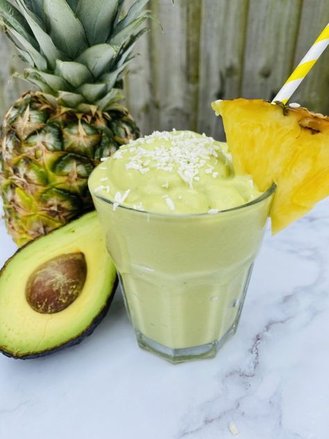 Avo-colada Smoothie - SugarProof Virgin Pina Colada, Coconut Slice, Grated Coconut, Canned Coconut Milk, Tropical Vacation, Nutrient Dense, 4 Ingredients, Nutritious Meals, Fun Drinks