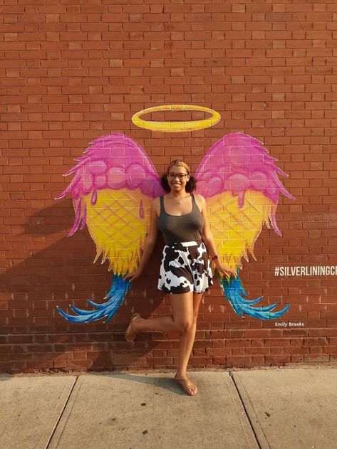 Wings Mural, Ice Cream Wall Art, Ice Cream Painting, Ice Cream Business, Fargo North Dakota, Window Mural, Selfie Wall, Ice Cream Stand, Tea Places