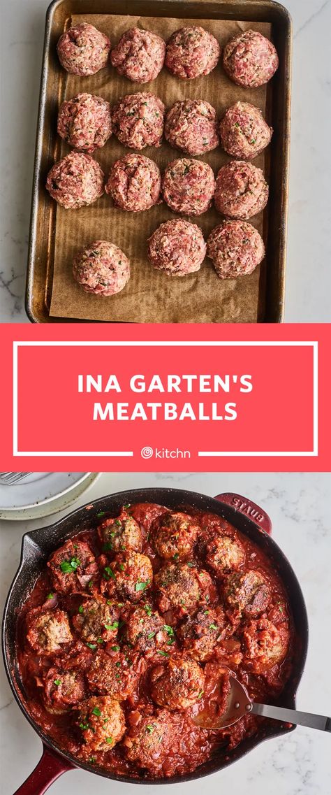 Ina Garten Baked Meatballs, Great Italian Recipes, Best Reviewed Recipes, Meatball Recipes Ina Garten, Ina Meatballs, Ina Garten Real Meatballs And Spaghetti, Ina Garten Go To Dinners, Ina's Meatballs, Ina Garden Spaghetti Sauce