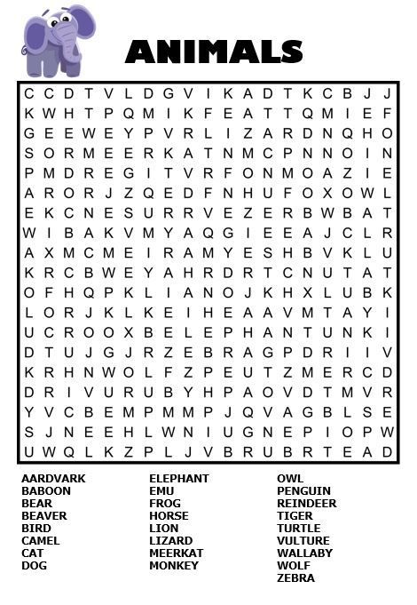 Printable Puzzles For Adults, Wordsearches For Adults, Adult Word Search Printables, Printable Activities For Adults, Word Games For Adults, Animal Word Search, Word Puzzles For Kids, Ingles Kids, Word Search For Kids