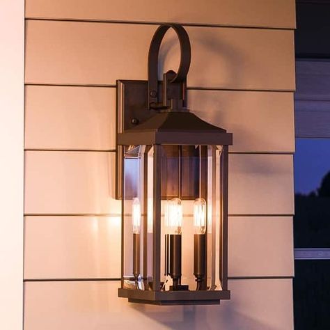 Luxury Colonial Wall Sconce, 30.625H x 9.5"W, with Farmhouse Style, Olde Bronze, by Urban Ambiance - On Sale - Bed Bath & Beyond - 33523979 Exterior Wall Lights, Exterior Light Fixtures, Gas Lanterns, Outdoor Pendant Lighting, Exterior Wall Light, Lantern Design, Outdoor Wall Lights, Light Sconces, Beveled Glass