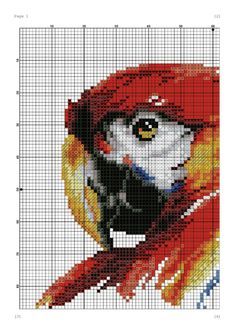 Parrot Cross Stitch, Red Parrot, Red Cross Stitch, Crochet Pillow Cover, Bead Loom Pattern, Embroidered Bird, Cross Stitch Bird, Needlepoint Designs, Pixel Pattern