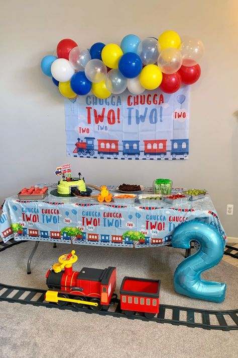 If you are planning your train birthday party, we had such a fun time putting together a Chugga Chugga Two Two birthday party for my son. We had a train birthday cake, train party decor, and train food ideas. You can grab the train decorations for your train themed birthday in the link below. Train Food Ideas, Train Birthday Party Two Year Old, Birthday Cake Train, Two Year Old Train Birthday Party, Train Party Decor, Train Party Ideas, 4th Birthday Train Theme, 2nd Bday Train Theme, Train Second Birthday