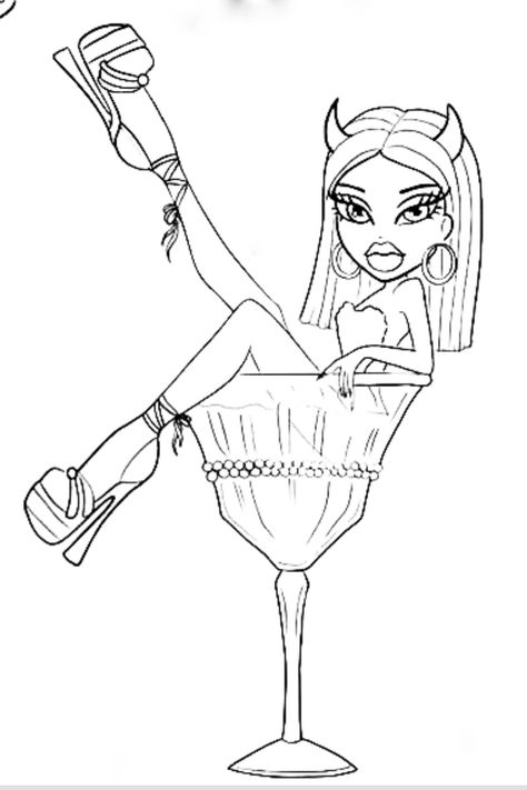 Bratz Doll Coloring Pages, Bratz Drawings, Brats Tattoo, Bratz Doll Drawing, Bratz Tattoo Design, Bratz Coloring Pages, Bratz Tattoo, Doll Tattoo, Doll Drawing