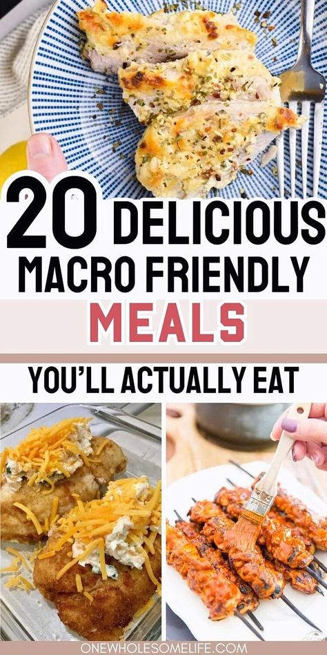 Collage of macro friendly dinner recipes. Macro Friendly Dinner Recipes, Easy Macro Friendly Recipes, Macro Friendly Dinner, Macro Friendly Meals, Macros Diet Recipes, High Protein Chicken Recipes, Protein Dishes, Balanced Dinner, High Protein Recipes Dinner