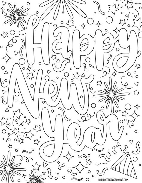 New Years Coloring Pages, Happy New Year Letter, New Year's Eve Crafts, Snowman Coloring Pages, New Year Coloring Pages, Fall Coloring Pages, Cat Coloring Page, Cool Coloring Pages, Cute Coloring Pages