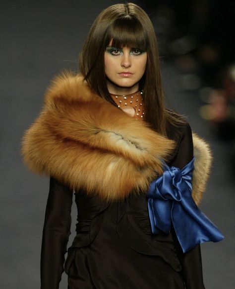 Yves Saint Laurent Runway, Saint Laurent Runway, Silk Stoles, Fur Stole, Twilly, Perry Ellis, Blue Silk, Fox Fur, Silk Ties