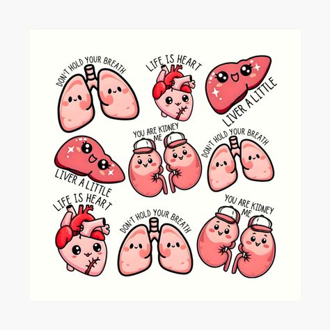 Get my art printed on awesome products. Support me at Redbubble #RBandME: https://www.redbubble.com/i/art-print/Funny-Kawaii-Organs-Sticker-Pack-snd-pattern-Cute-Medical-doctor-and-nursing-puns-by-Unitepeople/162805041.1G4ZT?asc=u Organs Stickers, Nursing Puns, Healthcare Gifts, Medical Stickers, Funny Kawaii, Nurse Art, Funny Nurse, Medical Doctor, Healthcare Design