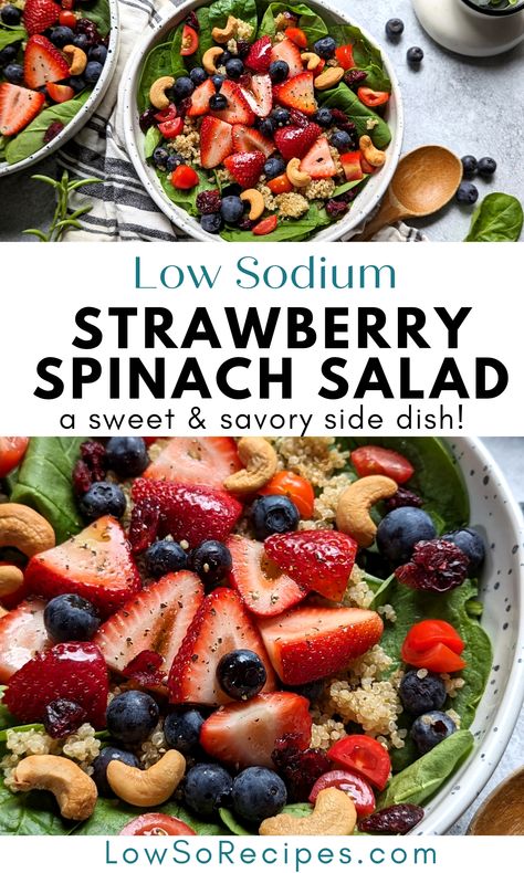 Low Sodium Strawberry Salad Lemon Vinaigrette Dressing Recipe, Cardiac Diet Recipes, Salt Free Diet, Low Sodium Recipes Heart, Strawberry Salad Recipe, Lemon Vinaigrette Dressing, Heart Healthy Recipes Low Sodium, Vinaigrette Dressing Recipe, Strawberry Spinach Salad