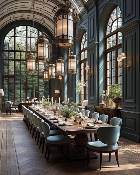 Elegant Dining Room, Design Apartment, Dream House Interior, Gothic House, Dream House Exterior, Elegant Dining, Dream House Plans, Blue Walls, Dining Room Design