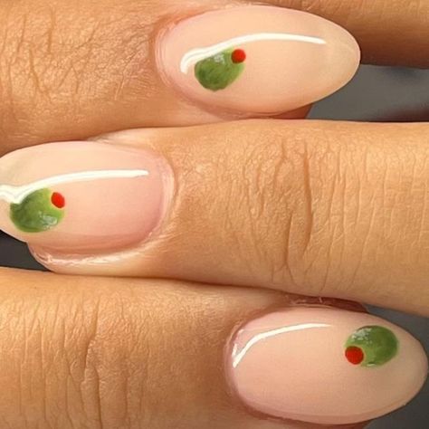 Martini Nail Art, Trending Color Aesthetic, Fruit Inspired Nails, Dainty Nail Art, 1960s Nails, Lucky Nails, Martini Nails, Now Nails, Pool Nails