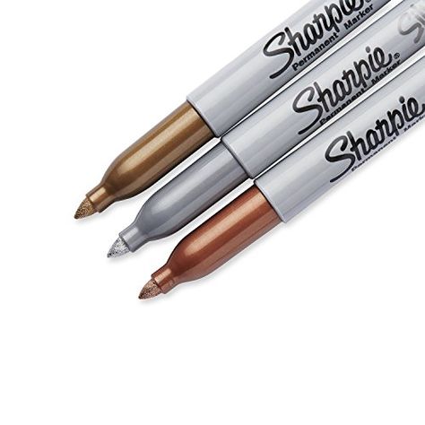 Sharpie Fine Metallic Permanent Marker - Gold/Silver/Bronze (Pack of 3) Sharpie Permanent Markers, Sharpie Markers, Sharpie Marker, Sharpie Art, Paint Marker, Marking Tools, Pen Tool, Permanent Marker, Colored Pens