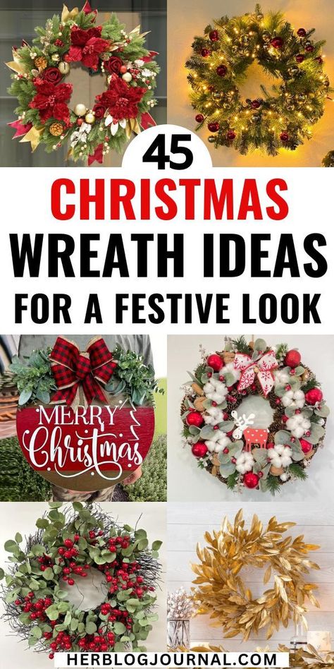 Christmas wreaths for front door Christmas Wreaths For Door, Christmas Decorations Diy Outdoor Wreaths & Garlands, Kitchen Christmas Wreath Ideas, Decorating Christmas Wreaths Ideas, Vintage Christmas Wreath Ideas, How To Make A Xmas Wreath, Indoor Christmas Wreath Ideas, Christmas Reef Ideas Diy, Easy Christmas Wreaths To Make