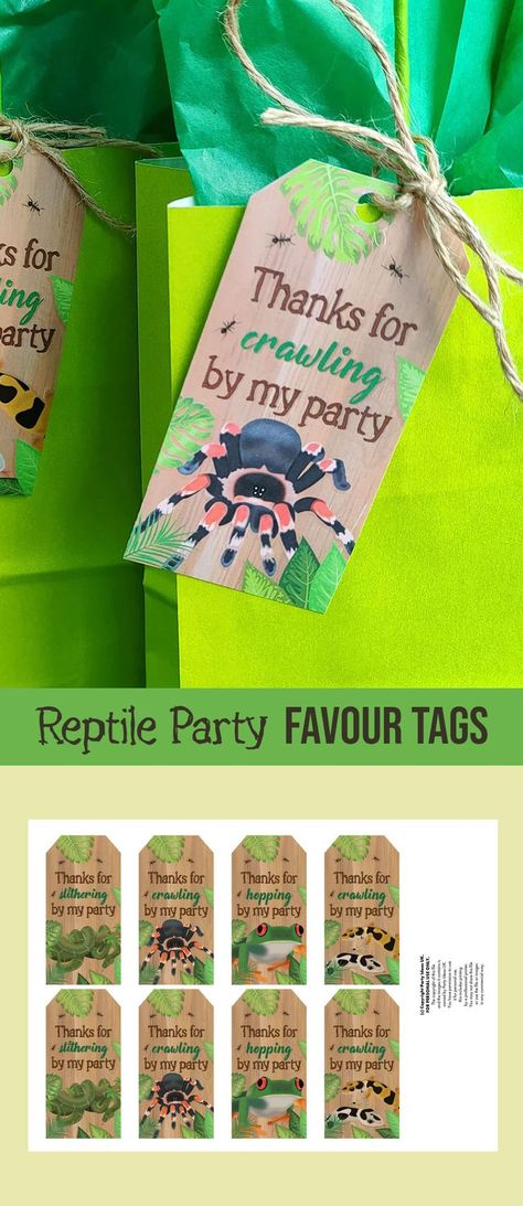 Reptile Party Favour Tags Reptile Birthday Party, Reptile Party, Favour Tags, Diy Party Favors, Party Favor Tags, Birthday Party Gift, 3rd Birthday Parties, 8th Birthday, 7th Birthday