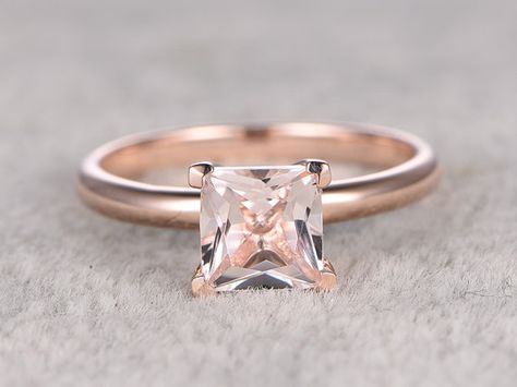 6.5mm Princess Morganite Engagement ring Rose by popRing on Etsy Peach Morganite Engagement Ring, Morganite Engagement Ring Vintage, Solitaire Engagement Ring Rose Gold, Morganite Engagement Ring Rose Gold, Vintage Engagement Rings Art Deco, Pink Morganite Engagement Ring, Engagement Rings Sale, Yellow Engagement Rings, Engagement Ring Rose Gold