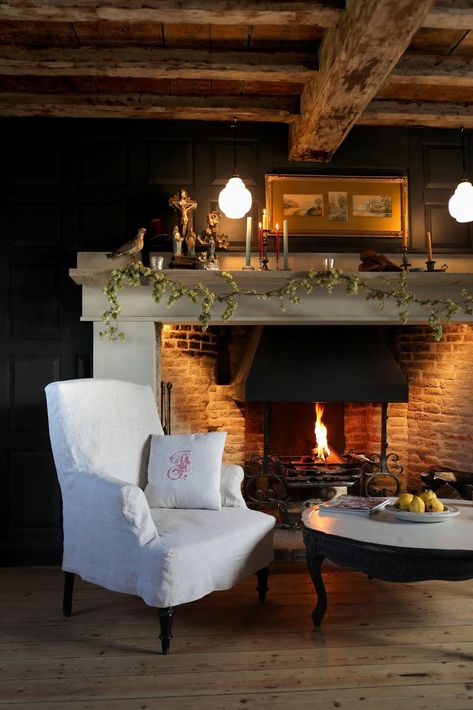 Fireplace Cottage, Suffolk Cottage, Rustic Stone Fireplace, Panelled Walls, Rustic Country Cottage, Cottage Fireplace, Country Cottage Interiors, English Country Cottage, Painting Landscapes