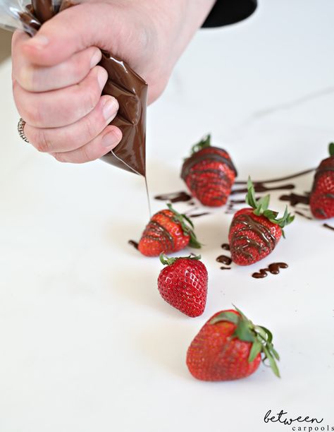 You'll Want To Drizzle Chocolate Over Everything! | Between Carpools Cookie Table, Easy Tricks, Chocolate Drizzle, Chocolate Strawberry, Cake Slice, Chocolate Sauce, Chocolate Cheesecake, Strawberry Cheesecake, Chocolate Covered Strawberries