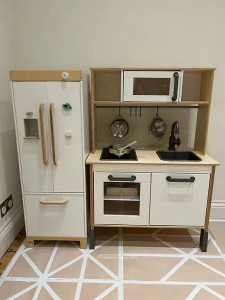 Ikea Kids Kitchen Hack, Ikea Toy Kitchen, Ikea Kids Kitchen, Ikea Playroom, Ikea Toys, Cabinet Fridge, Ikea Kids Room, Ikea Play Kitchen, Alyson Haley