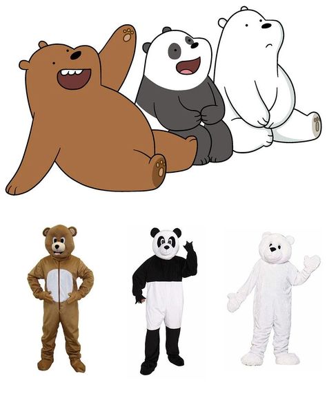 We Bear Bears Costume, We Bare Bears Costume, Bare Bears Ice Bear, We Bare Bears Ice Bear, Trio Costumes, Bear Panda, Bear Halloween, Food Making, 3 Bears