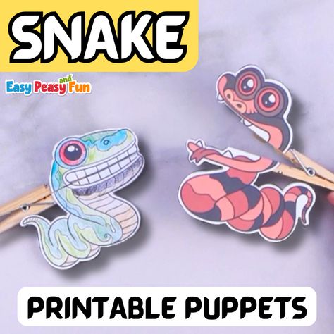 Snakes on stage! Make some clothespin snake puppets — a paper puppet craft for kids featuring clothespin crafts and printable puppets, creating slithering friends to play with. This exciting snake craft idea for kids will be great any time of the year. Use our printable template and bring movable puppets to life! Clothespin Puppets, Alligator Crafts, Crocodile Craft, Frog Puppet, Pin Clothes, Ocean Animal Crafts, Reindeer Craft, Frog Crafts, Frog Pins