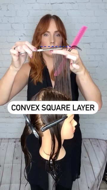 Carrie Smith on Instagram: "Convex Layer- cut with the head-shape. In this case, cut 90° from the round with a light increase in elevation at the perimeter. Convex layers remove weight consistently from top to bottom, making it ideal for clients with thick hair who want movement, volume, and/or less weight. Or for clients with short low density who want to want volume all over, aka…granny Mae Mae. Square in this case simply means that the layers are balanced from front to back, unlike some l Convex Layers, Concave Layers, Layer Cut, Face Framing Layers, Head Shapes, Long Bob, Face Framing, Layered Cuts, Short Hair With Layers