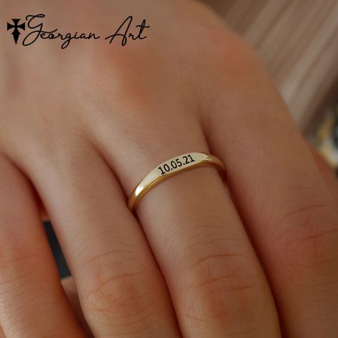 Dainty solid gold ring with engraved cross and your special date. Wear it separate or stack them together. Ring can be engraved in 10k, 14K or 18K solid gold. Great gift for Christmas, Ester, graduation, birthday, etc. Metal choices: 10K solid gold (Yellow, rose or white) 14K solid gold (Yellow, rose or white) 18K solid gold (Yellow, rose or white Choose your desired ring size. ------PRODUCTION TIMELINE------------ Allow, 2-3 weeks for production. If you need to personalize it, add 1 more week. Date Engraved Ring, Simple Personalized Gold Rings, Gold Dainty Engraved Ring For Gift, Minimalist Yellow Gold Engraved Ring For Gift, Minimalist Personalized Yellow Gold Engraved Ring, Graduation Ring, Minimalist Gold Ring With Name, Engraved Rings Personalized, Hand Jewelry Rings