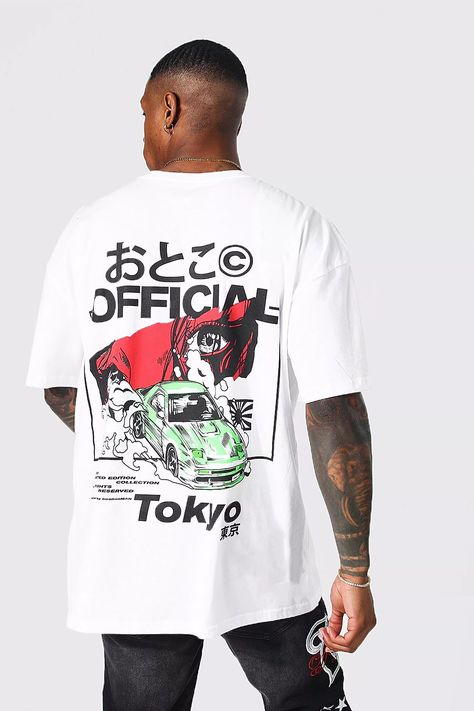 Oversized Tokyo Back Print T-shirt | BoohooMAN Unique and High-Quality WorkVector Graphics and Transparent print files along with Mockups Super Fast Communication Oversized Tshirt Graphic, Printed Oversized Tshirt, Retro Graphic Tshirt, Tshirt Back Print Ideas, Oversize Graphic Tee Outfits, T Shirt Artwork, Graphic Tee Inspiration, Streetwear T Shirt Design Ideas, Oversized Tshirt Print