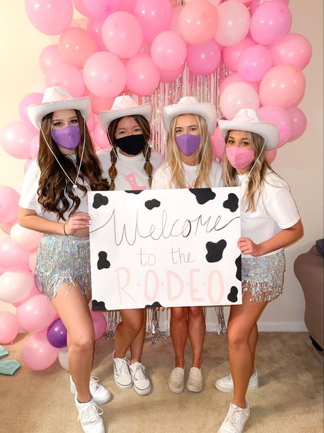 #big #little #biglittle #sorority #ballonbanner #cowgirl Hannah Montana Big Little Reveal, Cowgirl Bid Day Theme, Country Big Little Reveal, Trendy Big Little Reveal Themes, Cowgirl Big Little Reveal, Big Little Reveal, Phi Mu, Bid Day, Big Little