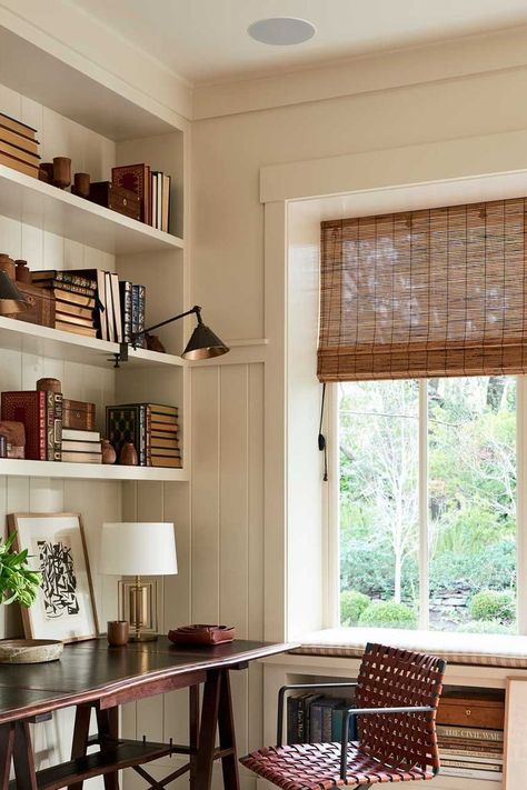 Bold Home Office Colors, English Cottage Office, Mark Sikes, Bookcase Design, Butterworth, Outdoor Dining Room, Modern Ranch, Wood Tones, Small Home Office