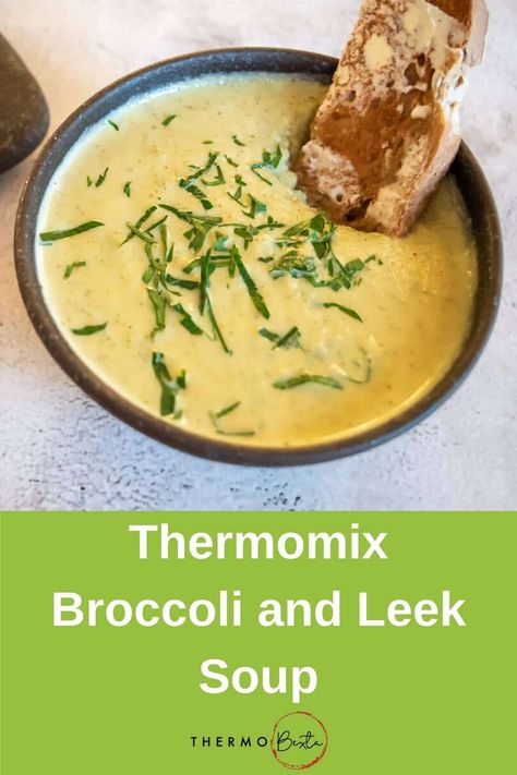 Broccoli and Leek Soup Easy Thermomix Recipes, Thermomix Soup Recipes, Vitamix Broccoli Soup, Broccoli And Stilton Soup Recipe, Stilton And Broccoli Soup, Thermomix Chicken Soup, Thermomix Baking Recipes, Broccoli Leek Soup, Broccoli Stem Soup