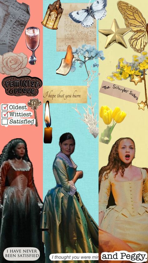 The Schuyler Sisters 🧡🩵💛 #hamilton #theatre #aesthetic Hamilton Theatre, The Schuyler Sisters, Theatre Aesthetic, Schuyler Sisters, And Peggy, Im Lost, Give It To Me