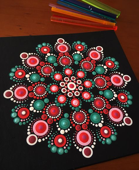 Love the colours in this mandala! #dotart #dottingtools #dotpainting #dotillism #happydottingcompany Dot Painting Tools, Painting Mandala, Mandala Dot Art, Mandala Painted Rocks, Mandala Rock Art, Mandala Canvas, Mandala Art Lesson, Dotting Tool, Mandala Rocks