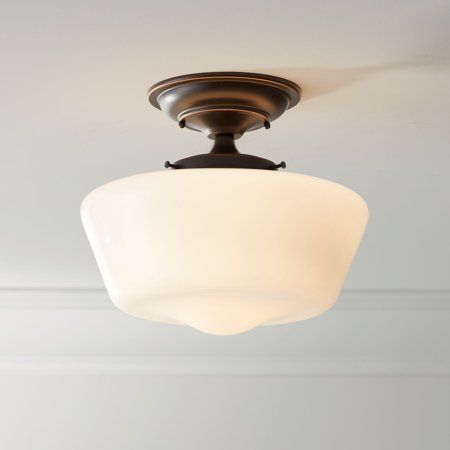 Inspired by a classic silhouette, this semi-flushmount ceiling light is a delightful design from Regency Hill. A white glass shade is complemented with a bronze finish base to create a stylish look for any bedroom or living area. With soft edges and inviting curves, this fixture is an inspired choice. Size: 10 x 12 x 12.  Color: Brown. Floating Ceiling, Farmhouse Ceiling, School House Lighting, Vintage Ceiling Lights, Flushmount Ceiling Lights, Glass Ceiling Lights, Pendant Fixture, Semi Flush Mount Lighting, Farmhouse Lighting