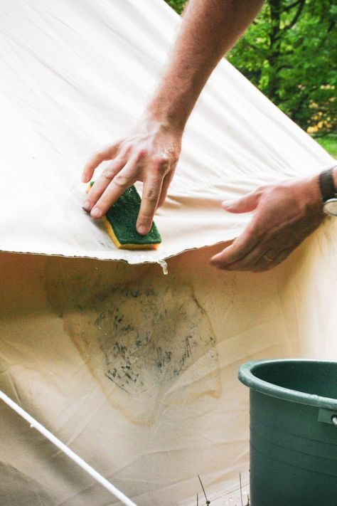 Canvas Tent Diy, Tent Camping Essentials, Diy Tent Camping, Tent Camping Ideas, Canvas Tent Camping, Tents Camping Glamping, How To Make Canvas, Tent Storage, Remove Rust Stains