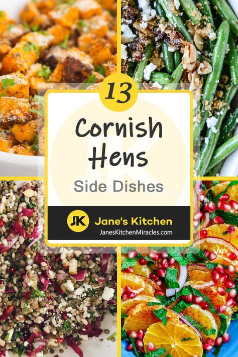 Deciding what to serve with Cornish hens is easy once you know what flavors and tone you want for your meal. Check out these delicious side ideas and enjoy your meal tonight!  #sidedish #sidedishrecipes #cornishhens #cornishgamehens #cornishhensrecipes #recipes #cornishhensappetizers #cornishhenssides #cornishgamehenssides Cornish Game Hen Meals, Rosemary Cornish Hen Recipe, Cornish Hens Side Dishes, Cornish Hens Dinner Ideas, Cornish Chicken Recipes, Cornish Hen Dinner Party, Side Dishes For Cornish Hens, Sides For Cornish Hens, What To Serve With Cornish Hens