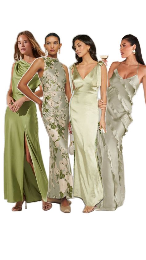 Bridesmaid Color Palette, Bridesmaid Color Scheme, Green Bridesmaid Dress, Romantic Wedding Style, Pastel Bridesmaid Dresses, Dress Code Wedding, Green Wedding Colors, Bridesmaid Colors, Bridesmaid Inspiration