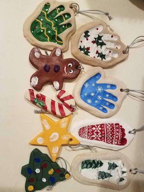 Salt Dough Christmas Ornaments Baby, Baby Christmas Crafts, Salt Dough Christmas Ornaments, Handprint Ornaments, Handprint Christmas, Salt Dough Ornaments, Dough Ornaments, Kids Christmas Ornaments, The Crafts