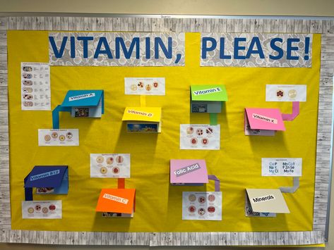 Food Technology Display Boards, Nutrition Display Board, Nutrition Bulletin Board Ideas, Healthy Eating Display Board, Healthy And Junk Food Bulletin Board, Dietetics Student, Nutrition Bulletin Boards, Food Bulletin Boards, High School Health