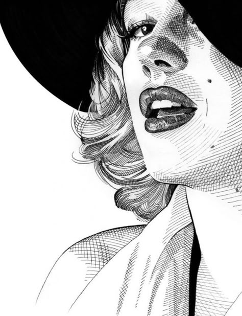 Monroe Drawing, Marilyn Monroe Drawing, Marilyn Monroe Pop Art, Marilyn Monroe Artwork, Marilyn Monroe Art, Pen Art Drawings, Black And White Art Drawing, Figure Sketching, Celebrity Portraits