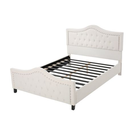 Virgil Tufted Queen Bed with Nailhead Trim | Hayneedle Pink Glam Room, Bedroom Sets Ideas, Trippy Bedroom, Upholstered Bed With Footboard, Queen Bed Frames, Queen Bed Set, Upholstered Queen Bed, Queen Size Bed Sets, Queen Upholstered Bed