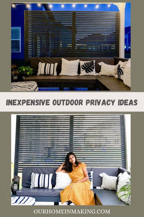 Have you ever wanted to have a privacy screen for your outdoors? Then this post is for you. I have explained how to build outdoor privacy wall for your balcony, patio or deck. Checkout  for free tutorial on how to DIY outdoor privacy screen. Condo Deck Privacy Ideas, Outdoor Privacy Screen Ideas Diy, Privacy Wall For Deck, Renter Friendly Privacy Screen, Diy Privacy Wall Outdoor, Privacy Ideas For Deck, Outdoor Slat Wall, Porch Privacy Ideas, Outdoor Privacy Ideas