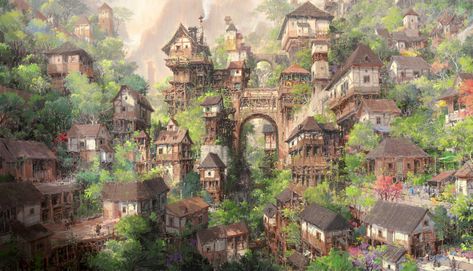 ArtStation - Forest_Village Forest Village, Fantasy Village, Fantasy Town, Fantasy Island, Photoshop Painting, Fantasy Forest, Fantasy City, Fantasy Setting, Fantasy Places