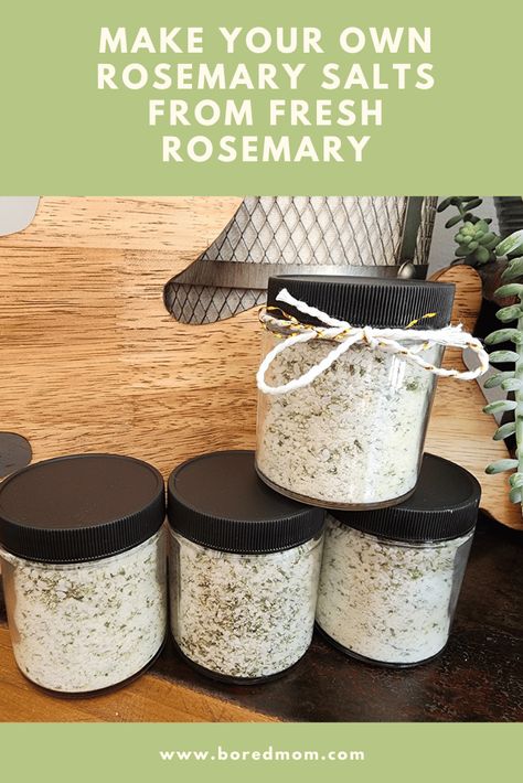 make your own fresh rosemary herb salts Homemade Rosemary Salt, Rosemary Gift Ideas, Rosemary Salt Gift, Homemade Rosemary Oil, Herb Salts, Rosemary Salt Recipe, Rosemary Bush, Rosemary Candles, Herb Salt