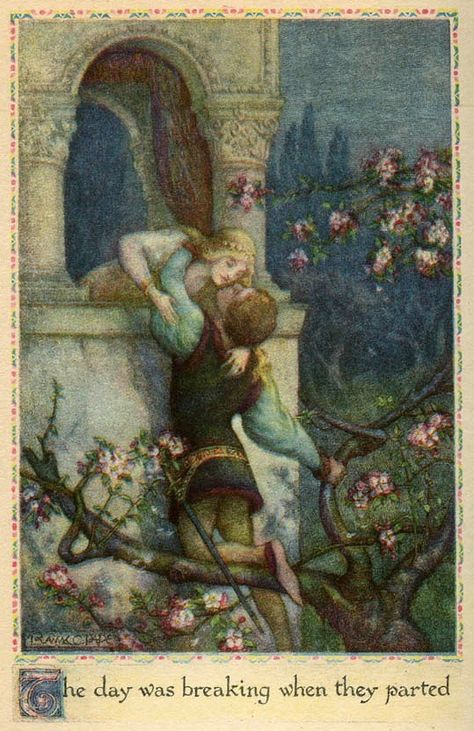 Frank Cheyne Papé ~ Romeo and Juliet ~ Tales from Shakspeare (title as published) ~ 1923 Romeo And Juliet Drawing, Shakespeare In Love, Fairytale Aesthetic, Sketches Of Love, Magic Aesthetic, Vintage Mermaid, Fairytale Art, Victorian Art, Historical Art