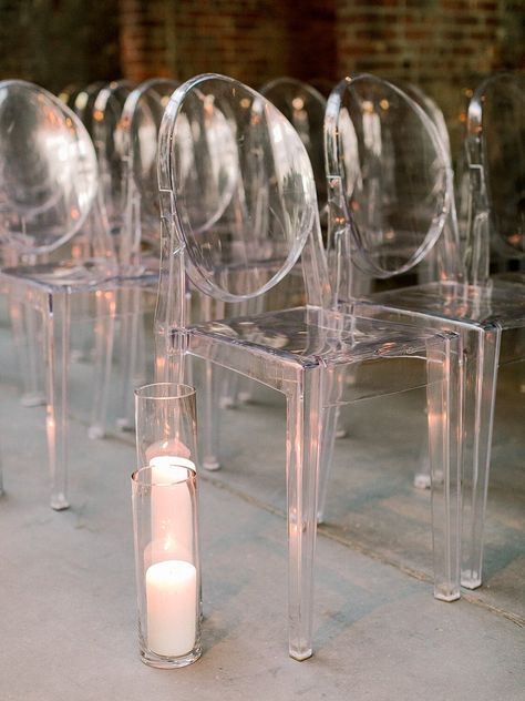 Acrylic Chairs Wedding Ceremony, Clear Ceremony Chairs, Glass Chairs Wedding, Ghost Chair Ceremony, Clear Chairs Wedding, Ghost Chairs Wedding, Modern Wedding Ceremony Decor, Ghost Chair Wedding, Wedding Reception Chairs